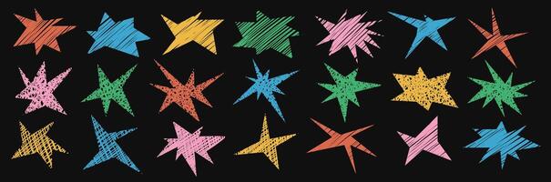 Set of abstract drawing textured shape. Retro spiked circle stickers. Bursting explosion star. for sale labels vector