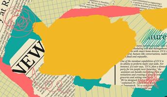 Collage background with cut piece torn paper newspaper with blank space. Abstract frame slice note paper in trendy style. vector