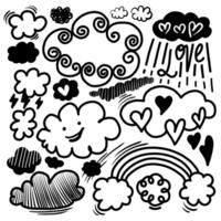 abstract Clouds. Hand drawn clouds set illustration isolated on white. Clouds sketch drawing. vector