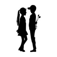 a silhouette of a girl and a boy with a flower in their hand,teen age love vector