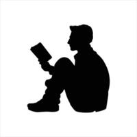 A silhouette of a man sitting on the floor and reading book vector