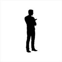 A silhouette of a man standing and talking vector