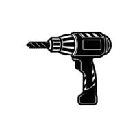 A silhouette of a drill a tool with a rotating drill bit vector