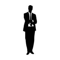 a silhouette man in a suit and tie stands in front of a white background vector