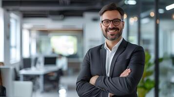 Celebratory CEO in Blurred Office Background, Blurred, Celebratory, CEO, office background photo