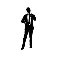 a silhouette man in a suit and tie stands in front of a white background vector