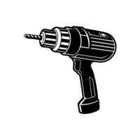 A silhouette of a drill a tool with a rotating drill bit vector