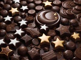 Close-up of brown stars shaped chocolate pattern texture for food background. photo