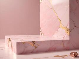 Pink and Gold Luxury Marble Product Stand, Limestone Background photo