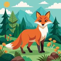 Cute fox standing in the forest on a sunny day vector