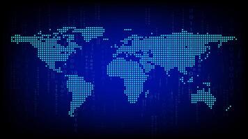 Blue world map background with number digital, showcasing global communication vector