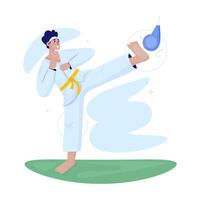 Flat design of man practicing karate with kicking target vector