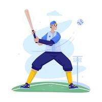 Flat design of a man playing baseball in action vector