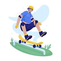 Flat design of a man in action enjoying skateboarding vector