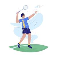 Flat design of a man playing badminton doing a jumping smash shot vector