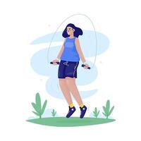 Flat design of a girl enjoy playing jump rope vector