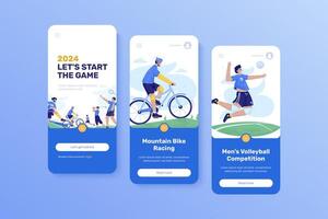 Sport games illustration on onboard screen ui mobile app template vector