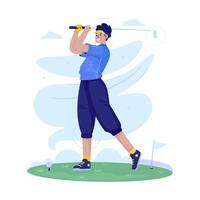 Flat design of a man playing golf ready to hit the ball vector