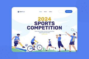 Illustration of sports games competitions on landing page design vector