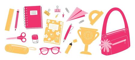 Set of cute school supplies elements in flat style vector