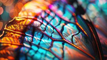 Macro Kaleidoscope of Iridescent Butterfly Wing Patterns. photo