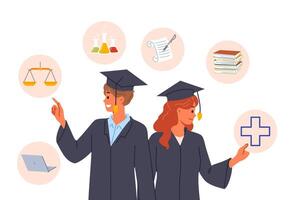 Two graduating students choose future profession or field to build successful career vector