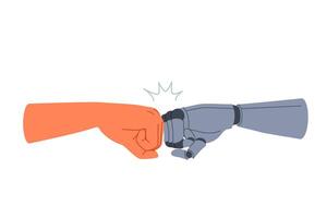 Synergy of robot and human joining fists as sign of solidarity and willingness to cooperate vector