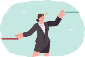 Woman manager uses business analytics to compare expected and final results from marketing company vector