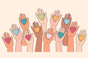 Hearts are in hands of people calling for sustainable development and mutual respect and friendship vector