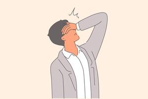 Desperate man makes face palm gesture, demonstrating hopelessness due to difficult life situation vector