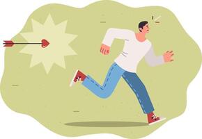 Man runs away from cupid arrow, avoiding relationship due to difficult breakup with girlfriend vector