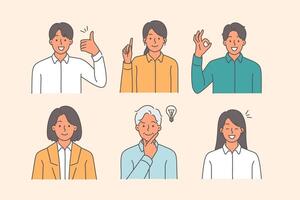 Positive business people make gestures of approval and smile as sign of support and solidarity vector