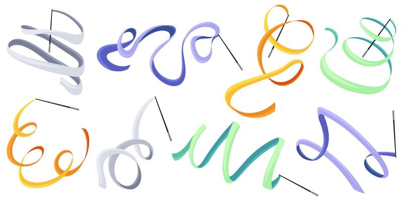 Rhythmic gymnastics ribbon on a stick. Apparatus for floor performance. Sports equipment set