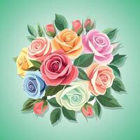 Roses. Red, pink, and white rose flowers and green leaves isolated on a white background. Set of floral design elements. vector