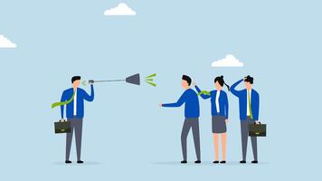 Effective communication, 4k animation of business manager talking to a team through megaphone in clear discussion meeting. video