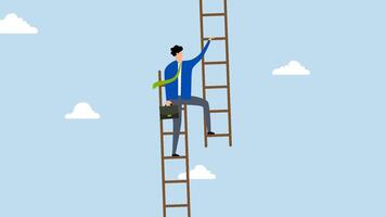 Change job to get growth opportunity, 4k animation of businessman climb up ladder to change to new path. video
