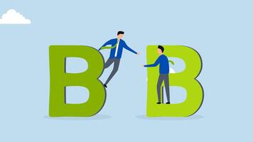 B2B business to business commerce, 4k animation of businessman sales company owner shaking hands with alphabet B. video