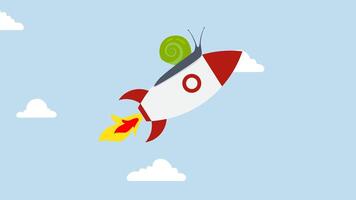 Accelerate business, 4k animation of slow snail flies fast rocket booster metaphor speeds up work process. video