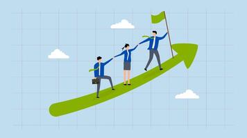 Teamwork cooperate together to achieve target, 4k animation of business manager holding hands with employee walking arrow diagram. video