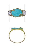 Jewelry design fancy art bangle set with turquoise sketch by hand on paper. vector
