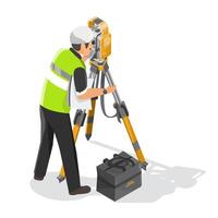 land surveyor civil engineer use theodolite on working equipment tool concept isometric isolated on white background vector