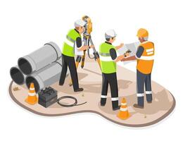 land surveyor civil engineer use theodolite working on worksite of construction site concept isometric isolated on white background cartoon vector