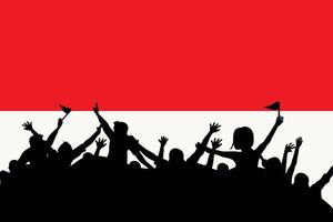 Crowd Silhouette on Indonesia Flag for Independence Day vector