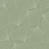 Seamless pattern hand- drawn gingko leaf on green background vector