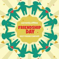 Paper Human Figures Circular with Flags on Colorful Social Media Post Background - Friendship Day Celebration vector