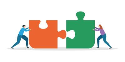 People Connecting Puzzle Elements - Symbol of Teamwork, Cness Cooperation, Partnership - vector