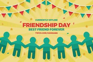 Paper human figures with flags and star on color banner background. Friendship Day celebration vector