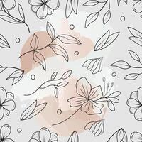 Seamless Pattern of Watercolor Leaves Branch and Flowers with Hand-Drawn Doodle Scribble vector