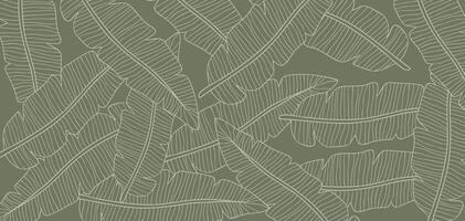 Seamless Hand-Drawn Banana Leaf Pattern on Green Background vector