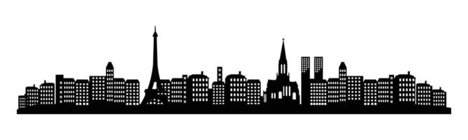 A illustration featuring the silhouette of Paris cityscape, including the Eiffel Tower and iconic cathedrals. vector